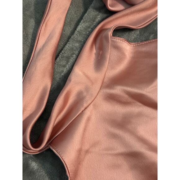 Social Bridesmaids SCARF TIE HIGH-NECK HALTER MAXI SLIP DRESS DESERT ROSE Size L - Picture 8 of 12